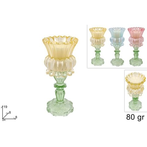 CALICE IN VETRO 19CM C CANDELA 80GR 3COL